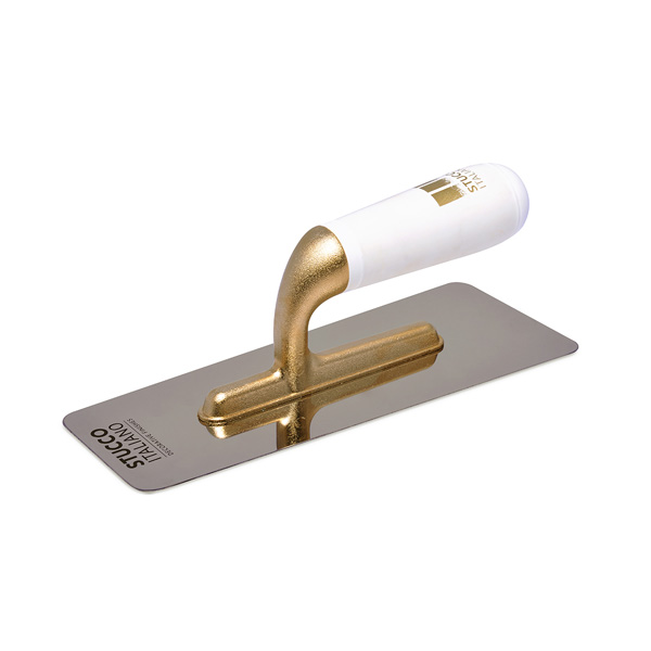 Medium trowel for decorative plasters, stainless steel blade with round edges, with Stucco Italiano's logo in gold